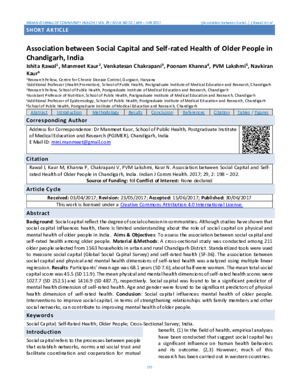 (PDF) Association between Social Capital and Self-rated Health of Older ...