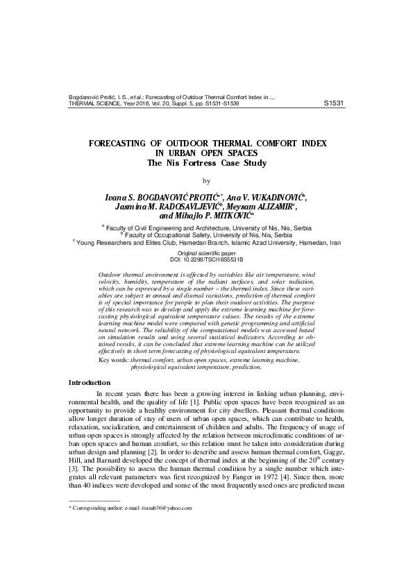(PDF) Forecasting of outdoor thermal comfort index in urban open spaces ...
