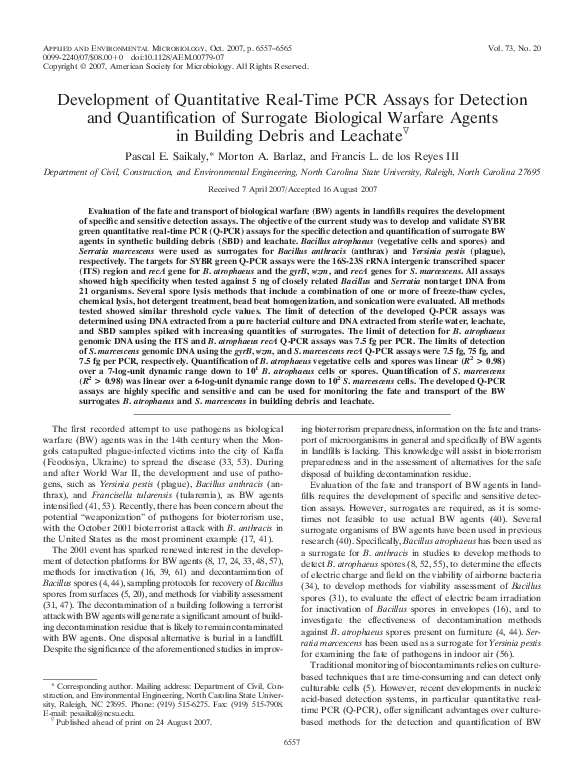 (PDF) Development of Quantitative Real-Time PCR Assays for Detection ...