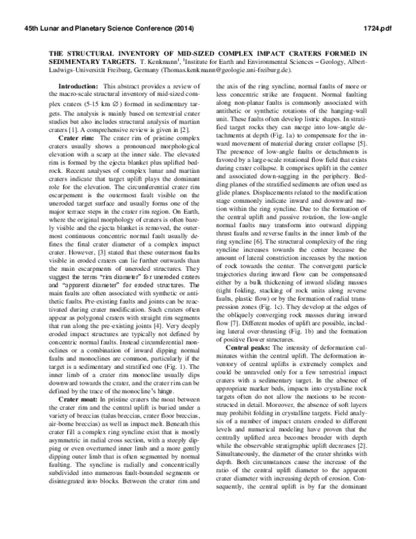 (PDF) The Structural Inventory of Mid-Sized Complex Impact Craters ...