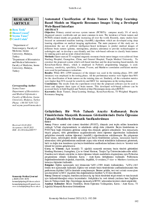 (PDF) Automated classification of brain tumors by deep learning-based ...