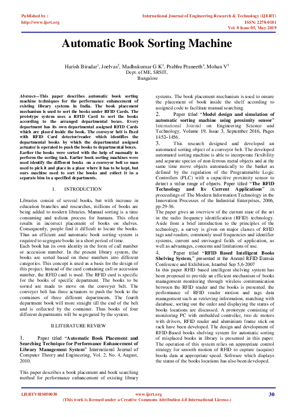 (PDF) Automatic Book Sorting Machine