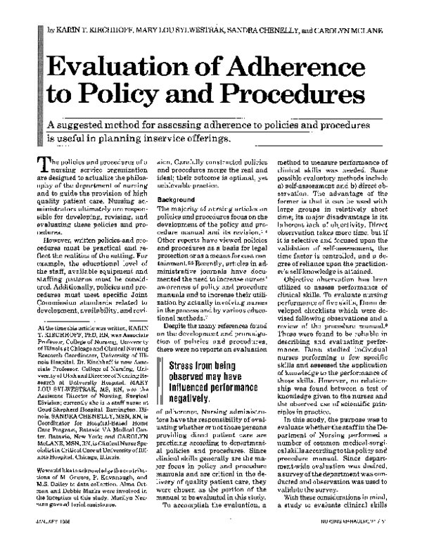 (PDF) Evaluation of Adherence to Policy and Procedures
