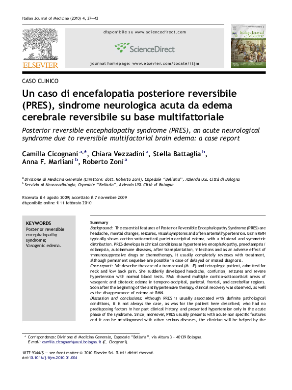 (PDF) Posterior reversible encephalopathy syndrome (PRES), an acute ...