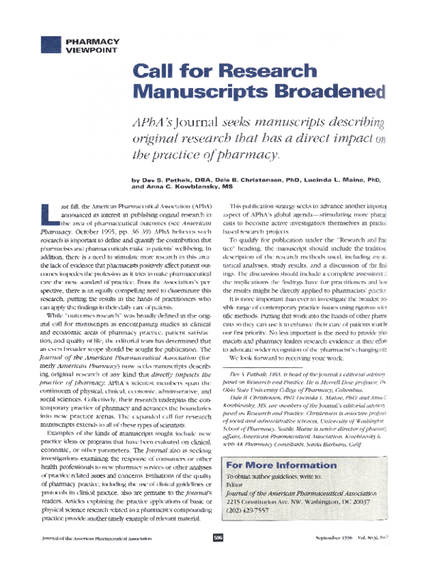 (PDF) Call for Research Manuscripts Broadened