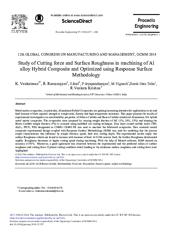 (PDF) Study of cutting force and surface roughness in the turning of ...