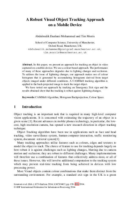 (PDF) A Robust Visual Object Tracking Approach on a Mobile Device