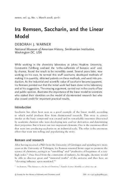 (PDF) Ira Remsen, Saccharin, and the Linear Model
