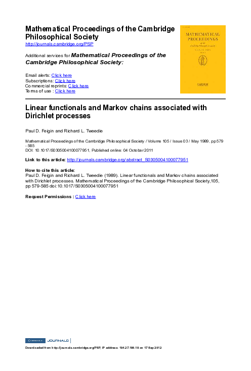 (PDF) Linear functionals and Markov chains associated with Dirichlet ...
