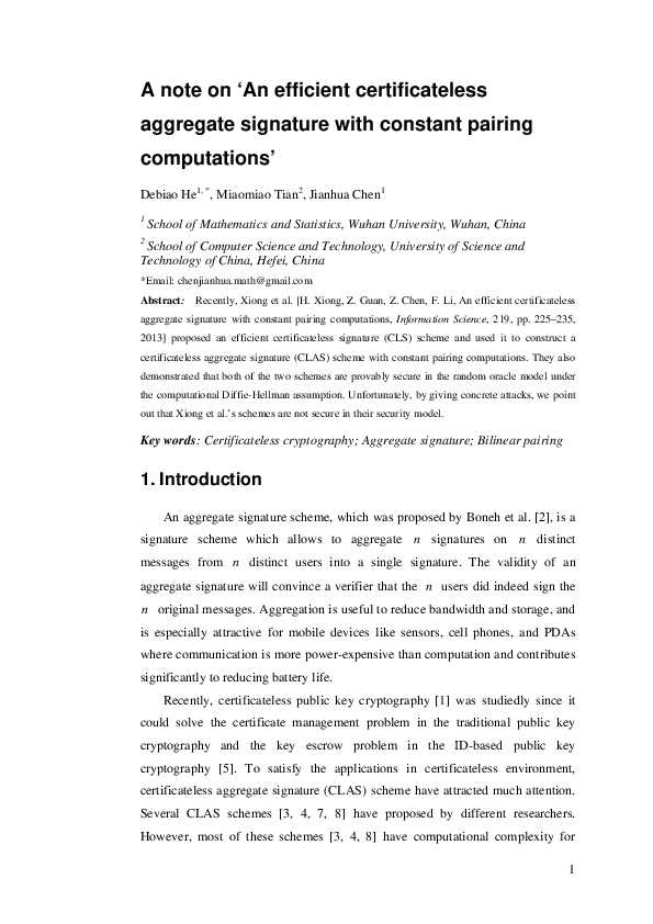 (PDF) An efficient certificateless aggregate signature with constant ...