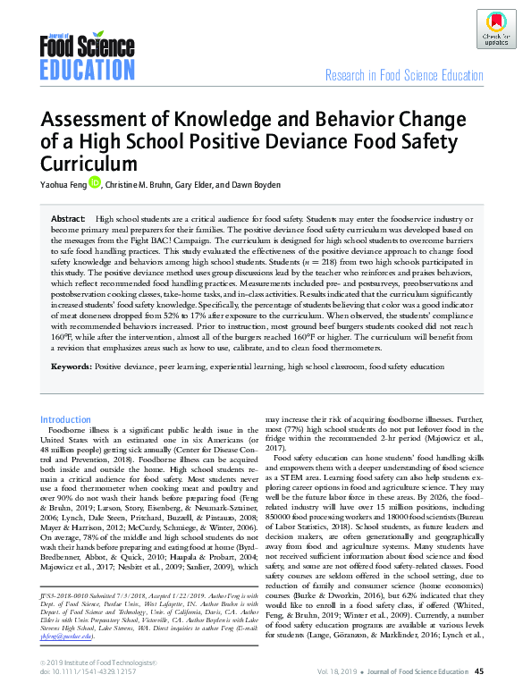 (PDF) Assessment of Knowledge and Behavior Change of a High School ...