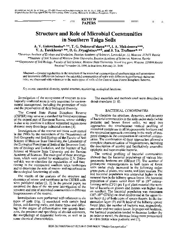 (PDF) Structure and Role of Microbial Communities in Southern Taiga Soils