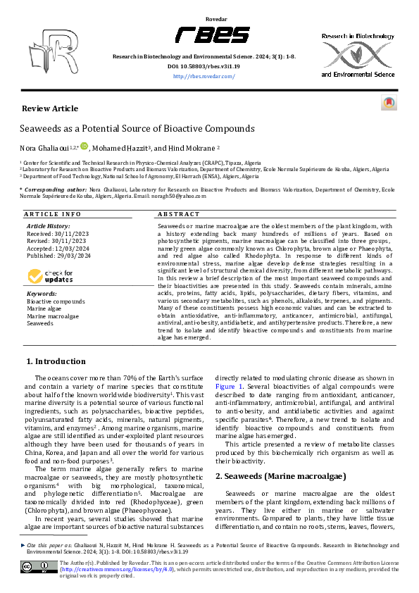 (PDF) Seaweeds as a Potential Source of Bioactive Compounds