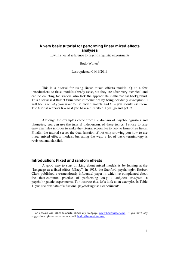 (PDF) A Very Basic Tutorial for Performing Linear Mixed Effects ...