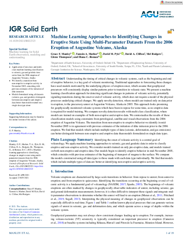 (PDF) Machine Learning Approaches to Identifying Changes in Eruptive ...