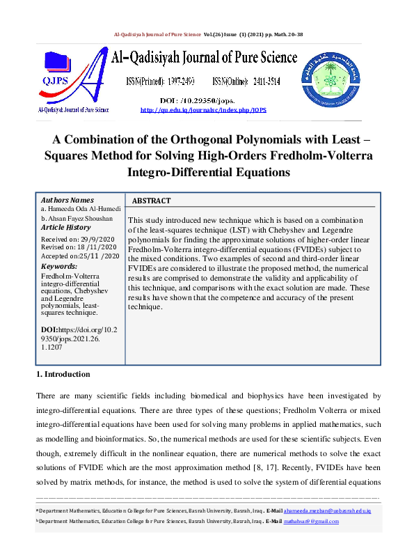 (PDF) A Combination of the Orthogonal Polynomials with Least –Squares ...