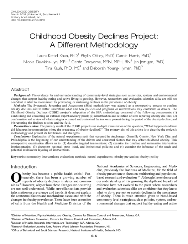  pdf childhood obesity declines project a different methodology