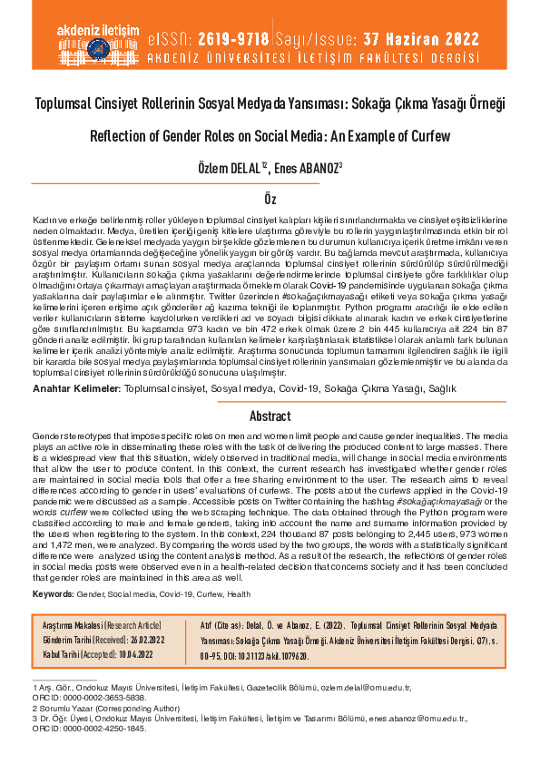 (PDF) Reflection of Gender Roles on Social Media: An Example of Curfew