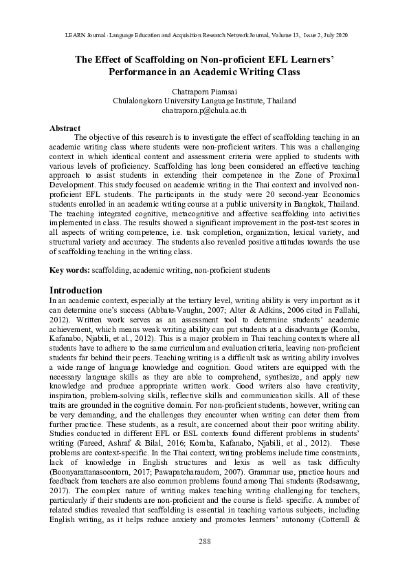 (PDF) The Effect of Scaffolding on Non-Proficient EFL Learners ...