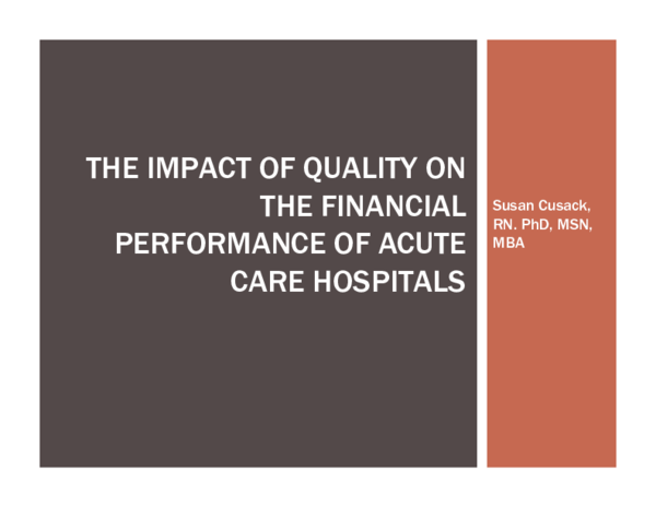 (PDF) The Impact of Quality on Financial Performance of Acute Care ...