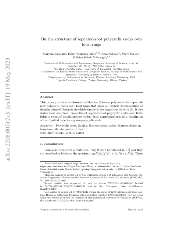 (PDF) On the structure of repeated-root polycyclic codes over local rings