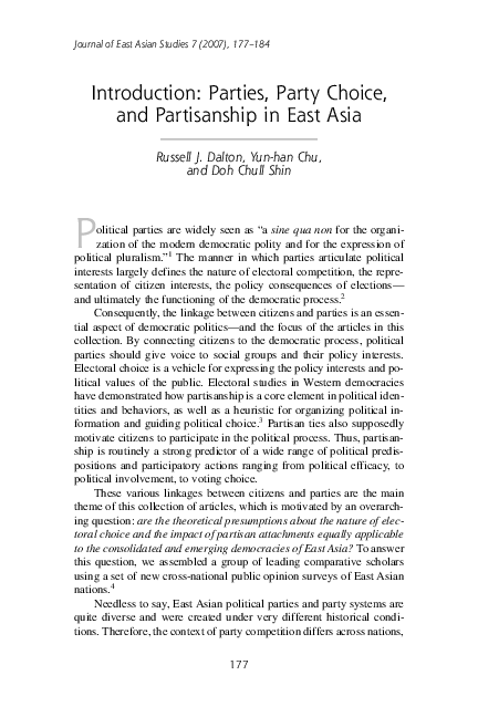 (PDF) Introduction: Parties, Party Choice, and Partisanship in East Asia