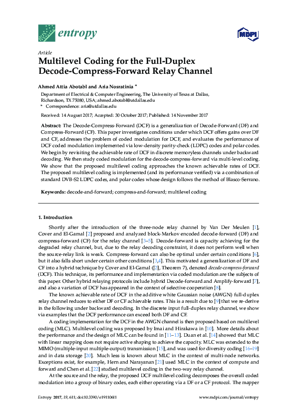 (PDF) Multilevel Coding for the Full-Duplex Decode-Compress-Forward ...