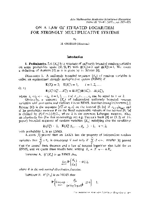 (PDF) On a law of iterated logarithm for strongly multiplicative systems