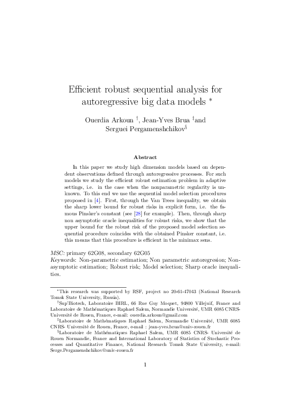 (PDF) Efficient robust sequential analysis for autoregressive big data ...