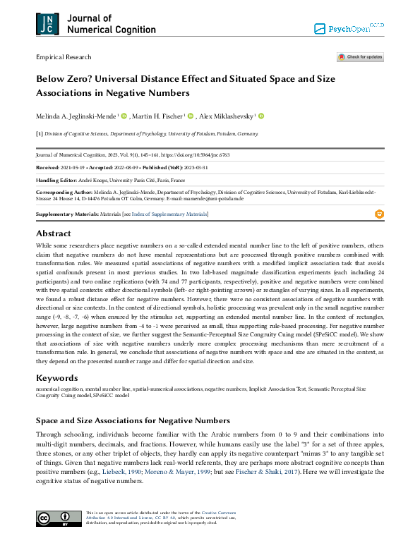 (PDF) Below zero? Universal distance effect and situated space and size ...
