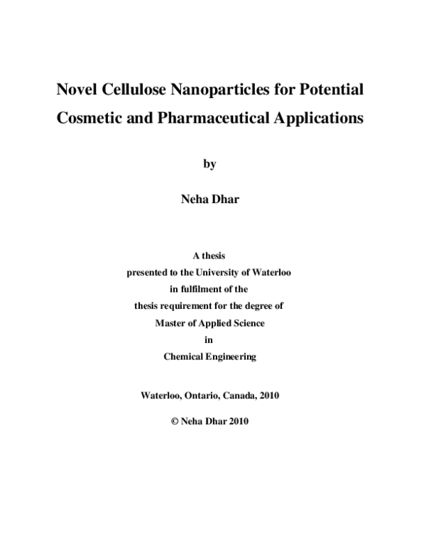 (PDF) Novel Cellulose Nanoparticles for Potential Cosmetic and ...