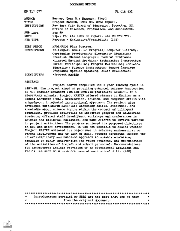 (PDF) Project MASTER, 1987-88. OREA Report