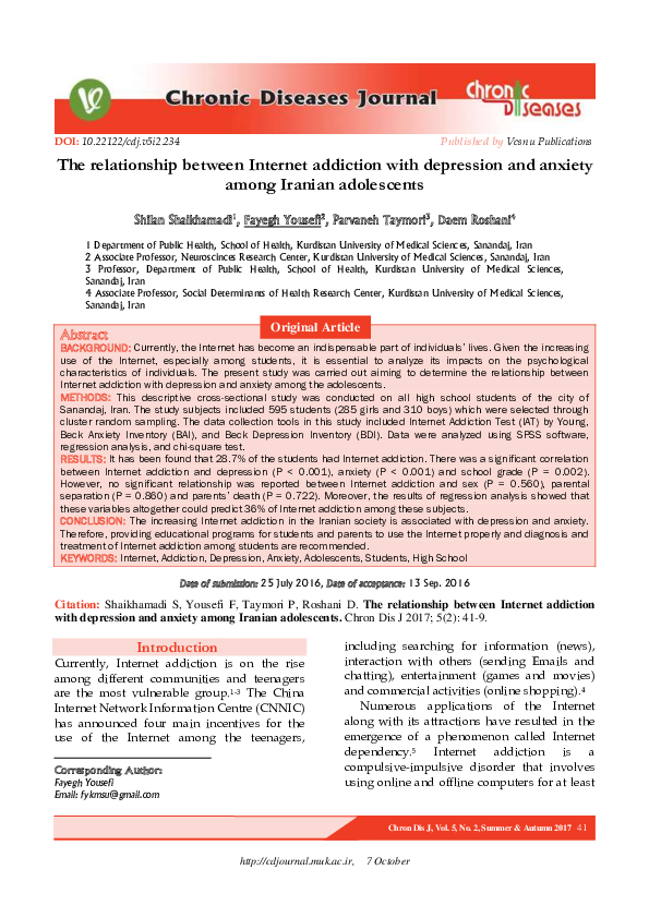 (PDF) The relationship between Internet addiction with depression and ...