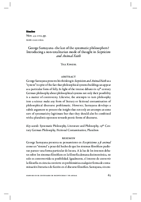 (PDF) George Santayana - the last of the systematic philosophers ...