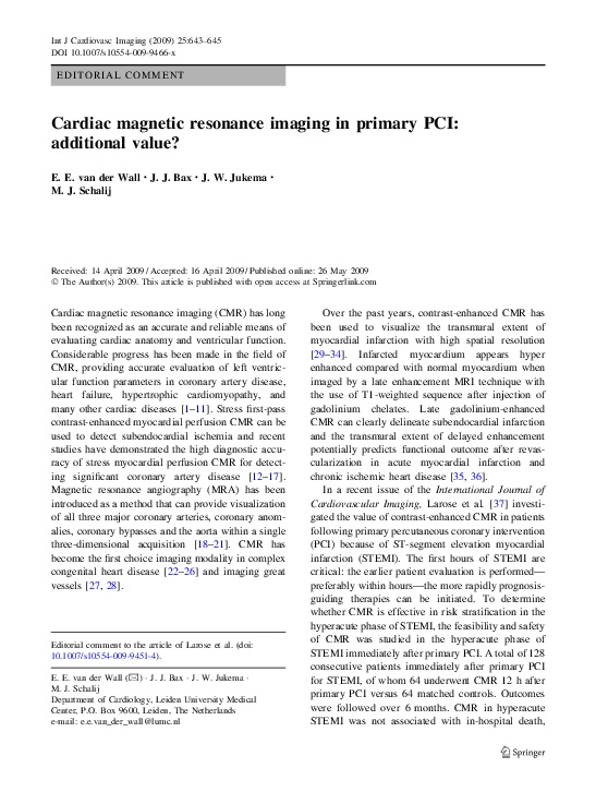 (PDF) Cardiac magnetic resonance imaging in primary PCI: additional value?