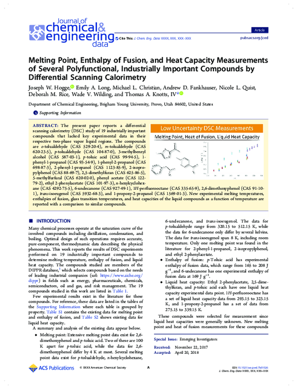 (PDF) Melting Point, Enthalpy of Fusion, and Heat Capacity Measurements ...
