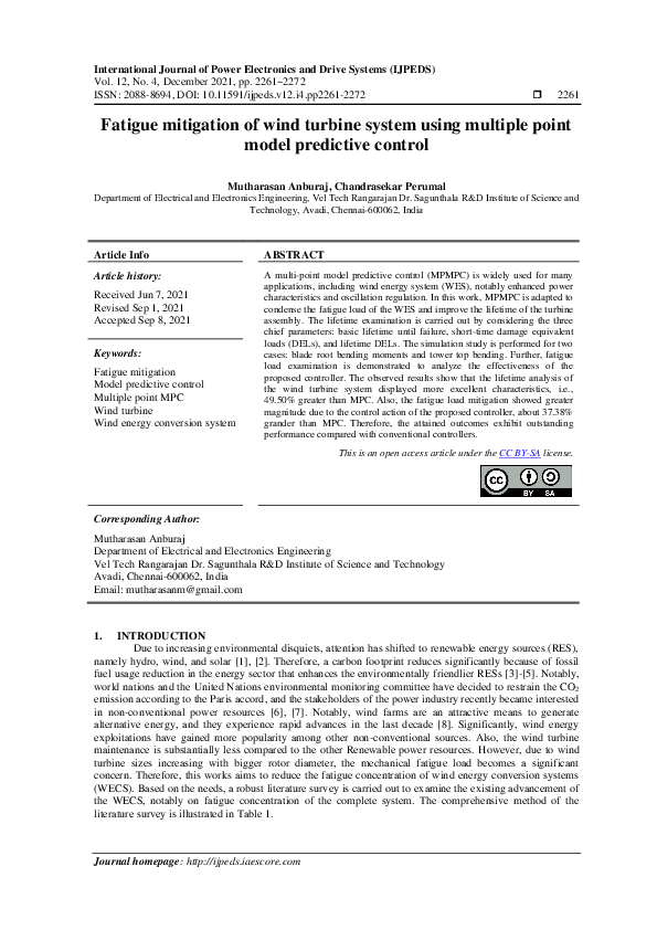 (PDF) Fatigue mitigation of wind turbine system using multiple point ...