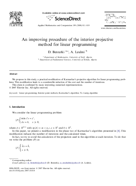 (PDF) An improving procedure of the interior projective method for ...