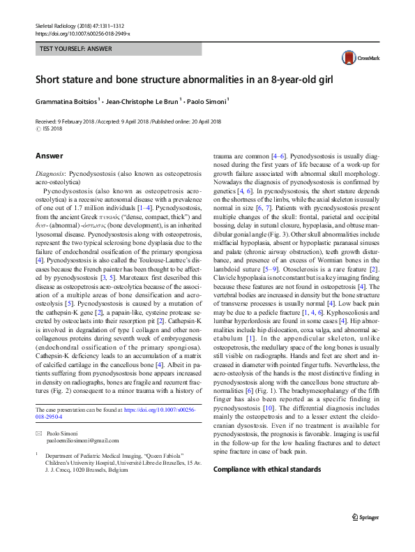 (PDF) Short stature and bone structure abnormalities in an 8-year-old girl
