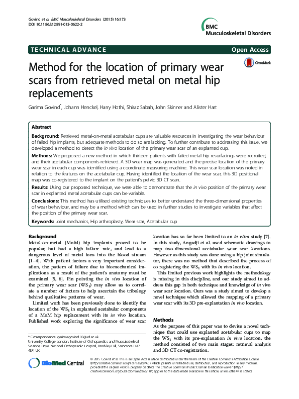 (PDF) Method for the location of primary wear scars from retrieved ...