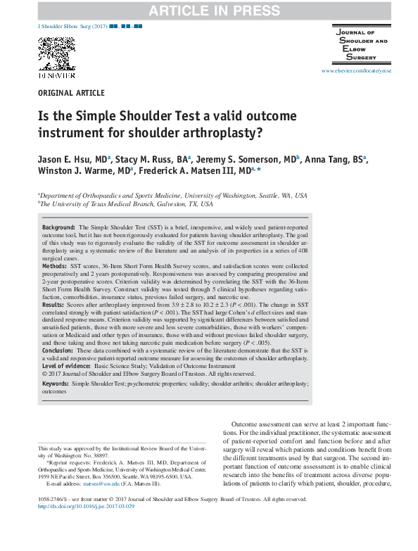 (PDF) Is the Simple Shoulder Test a valid outcome instrument for ...
