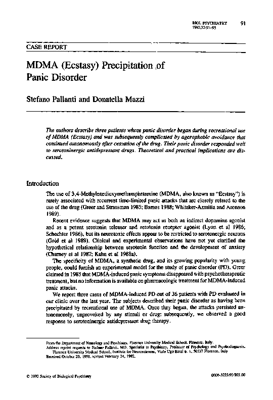 (PDF) MDMA (Ecstasy) precipitation of panic disorder