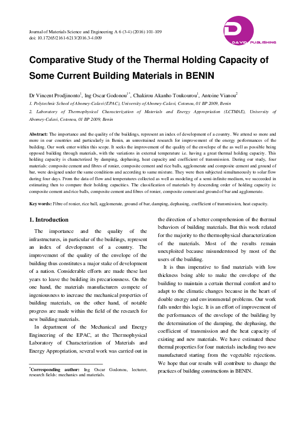 (PDF) Comparative Study of the Thermal Holding Capacity of Some Current ...