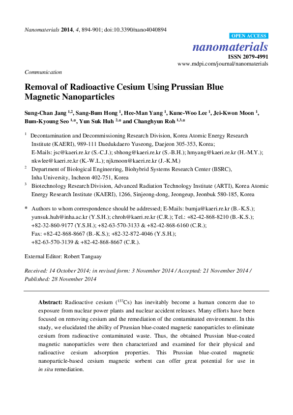 (PDF) Removal of Radioactive Cesium Using Prussian Blue Magnetic ...