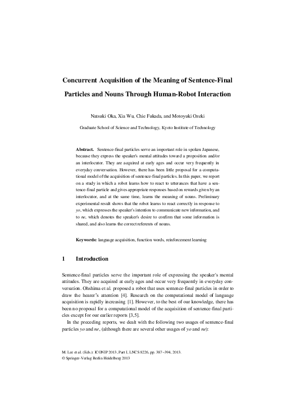 (PDF) Concurrent Acquisition of the Meaning of Sentence-Final Particles ...