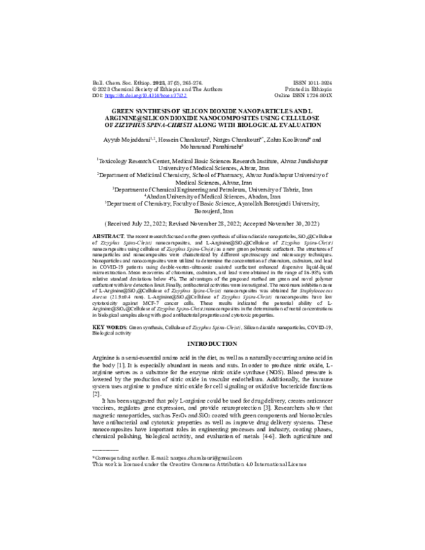 (PDF) Green synthesis of silicon dioxide nanoparticles and L arginine ...