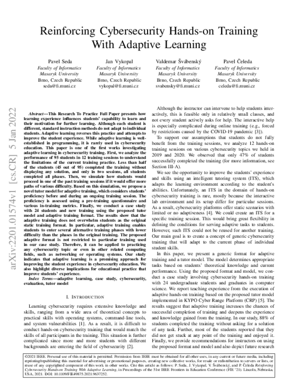 (PDF) Reinforcing Cybersecurity Hands-on Training With Adaptive Learning