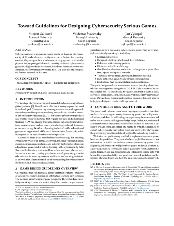 (PDF) Toward Guidelines for Designing Cybersecurity Serious Games