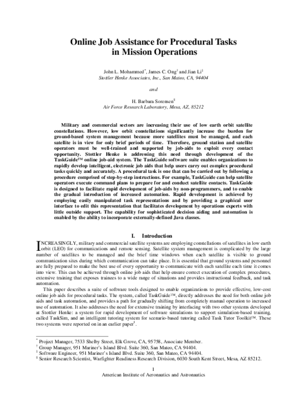 (PDF) Online Job Assistance for Procedural Tasks in Mission Operations