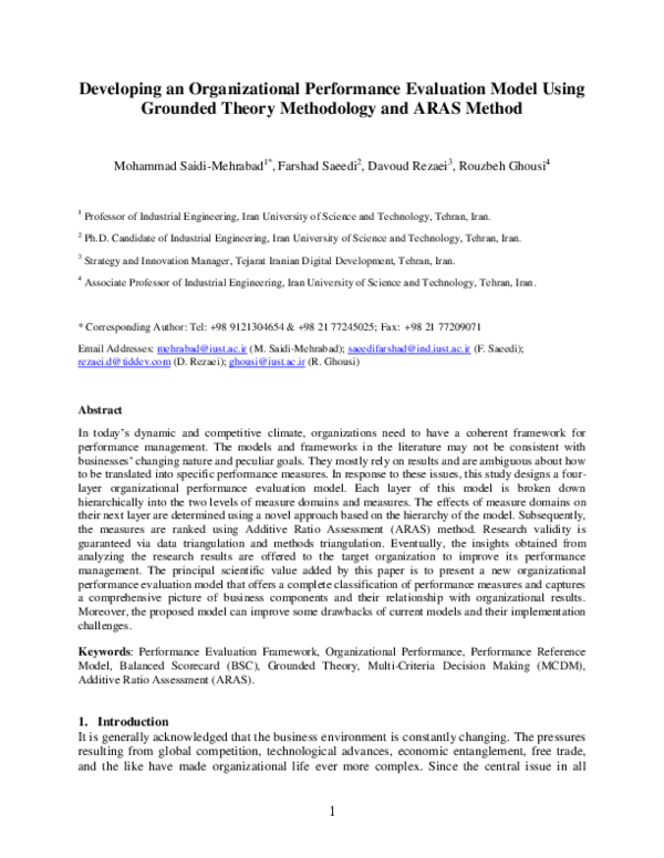 (PDF) Developing an Organizational Performance Evaluation Model Using ...